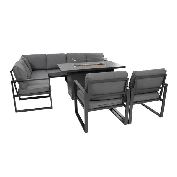 Monstershop Aluminium 7 Seater Garden Furniture Set With Fire Pit & Waterproof Cover