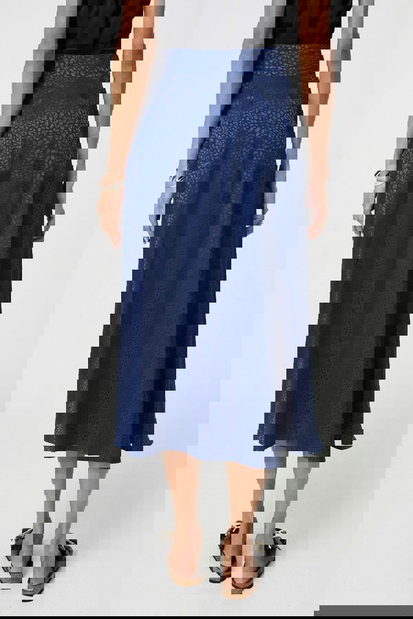 Navy | Animal Print Button Detail Midi Skirt

