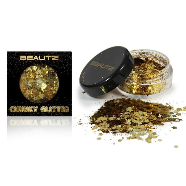 Aquarius Beautz Chunky Glitter Gold 10ml Pot 5g Cosmetic Body Face Festival Makeup Shine