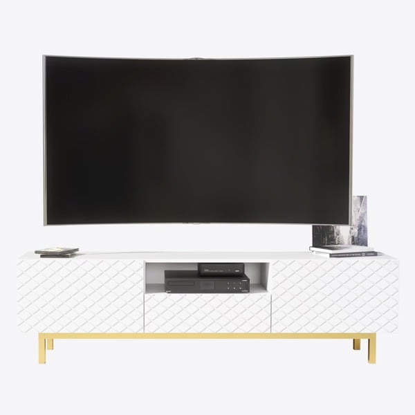 Mex Furniture Elegantly Grooved Front TV Unit 180cm with Gold Accents