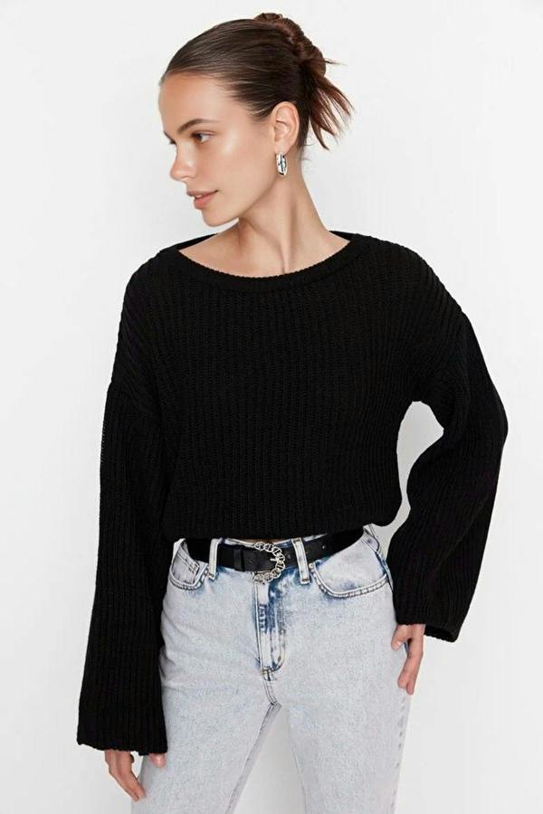 WOVCOR Crop Knit Sweater with Spanish Sleeve