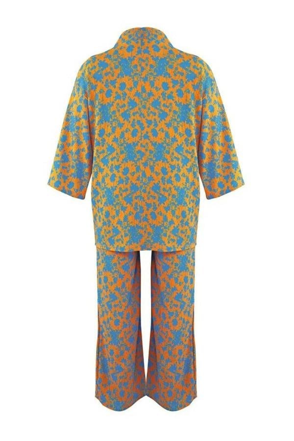 WOVCOR 2- Piece Straight Relaxed Fit Flexible Kimono Knit Plus Size Top and Bottom Set