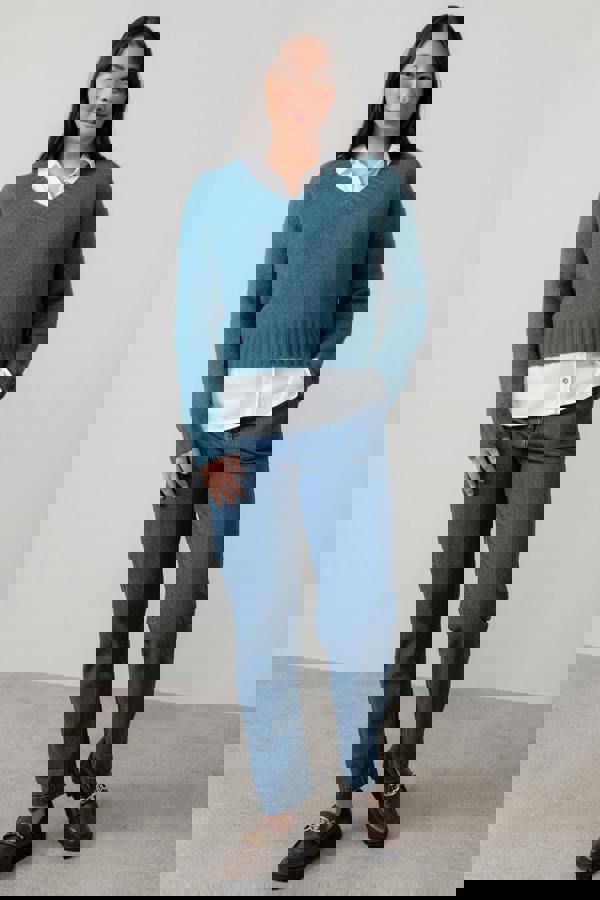 Lily & Me Woodchester V-Neck Boxy Knit Jumper Petrol