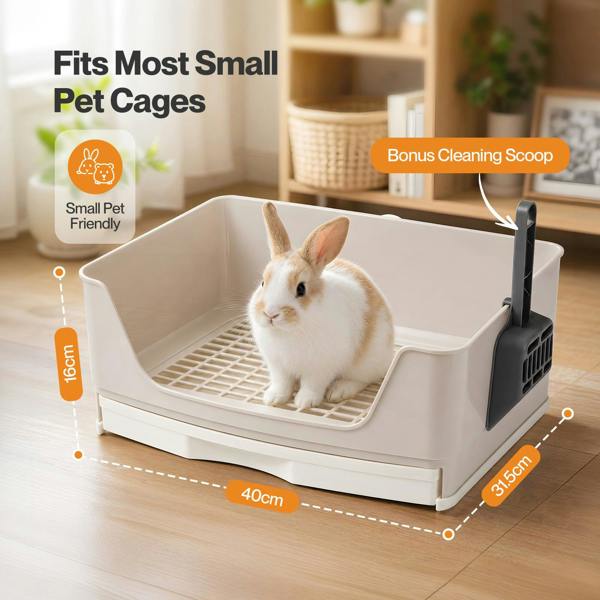 Skylos Rabbit Litter Tray Drawer Box Easy-Clean Secure for Indoor Cage Use Brown