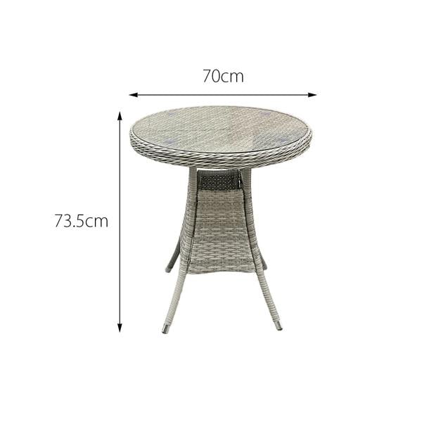 hampton rattan 2 seat bistro set in dove grey with light grey cushions