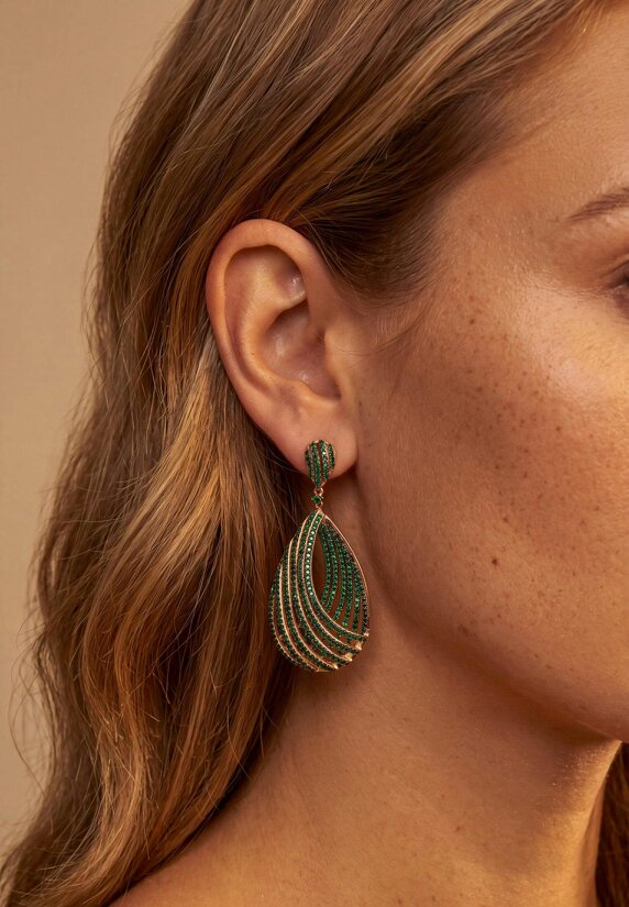 Latelita Vortex Teardrop Earrings Emerald Green Gold