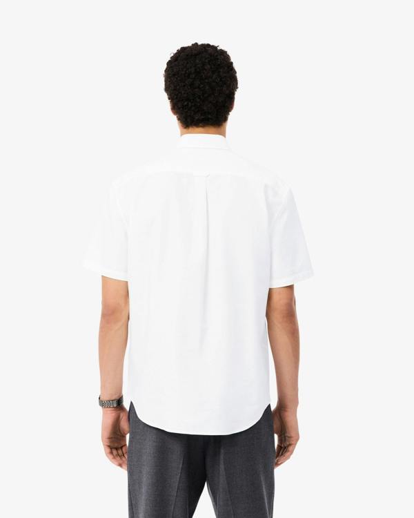 Lacoste Regular Fit Mens Oxford Shirt - White/White 800 | CHO | Designer Mens Short Sleeve Shirts