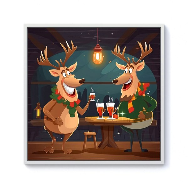 Warren Reed Reindeers Having A Beer Framed Canvas