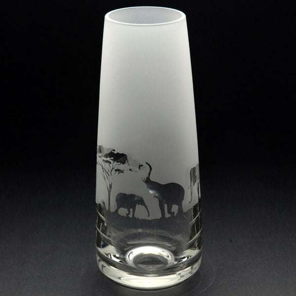 Glyptic Glass Art Elephant Glass Bud Vase - Hand Etched/Engraved Gift