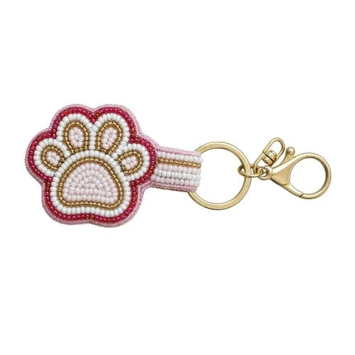 Gold Trip Paw Print Beaded Keyring