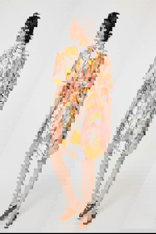 Orange | Printed 3/4 Puff Sleeve Shirt Dress