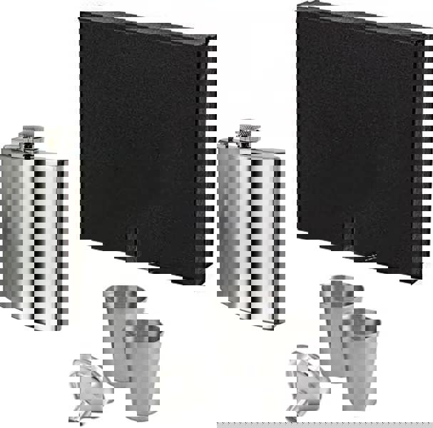 KAV Stainless Steel 8oz Hip Flask with Gift Box, Funnel & 2 Stainless Steel Shot Cups - Leak Proof & Portable Pocket Hip with Safety Hinged Screw Cap