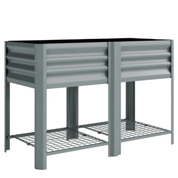 Raised Garden Bed with Storage Shelf Steel Elevated Planter Box with Legs for Outdoor Vegetables Flowers