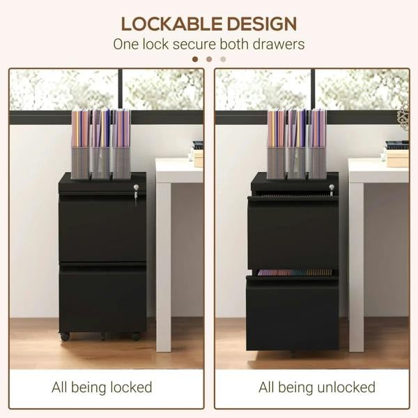Graphic showing lockable filing cabinet drawers in locked and unlocked states