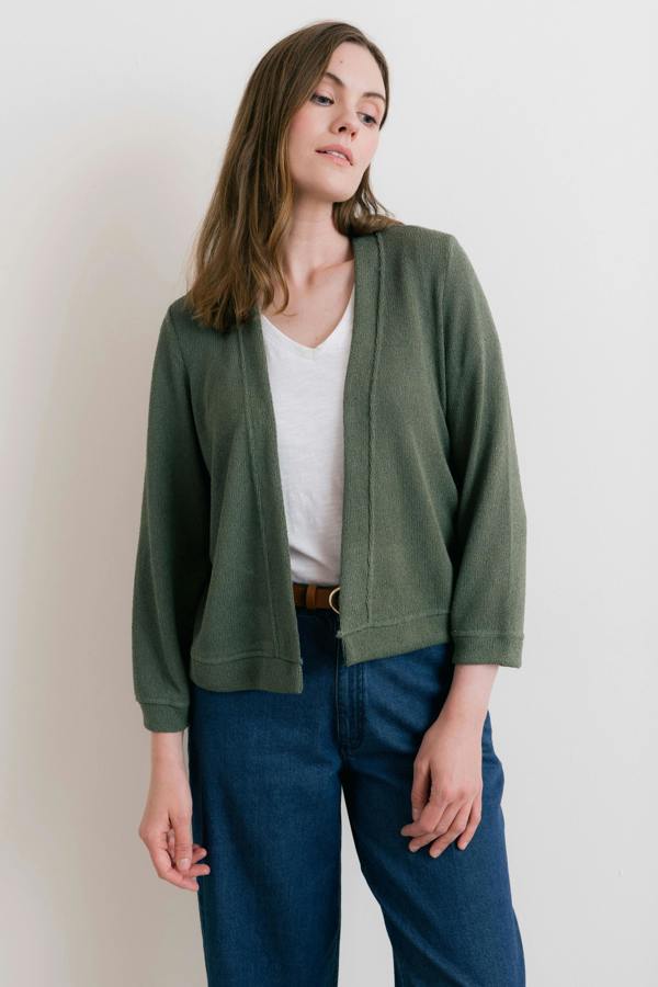Lily & Me Shore Light Knit Cropped Cardigan Laurel Green