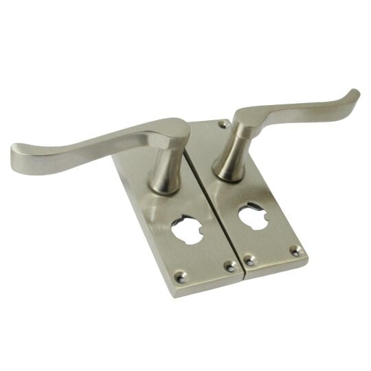 EDH Door Hardware Victorian Scroll Satin Nickel Bathroom Door Handles Set with Privacy Lock 2 Pair