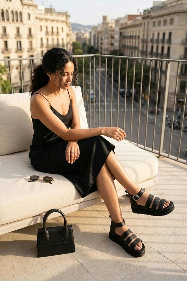 Lily Womens Chunky Platform Buckle Sandals - Jet Black