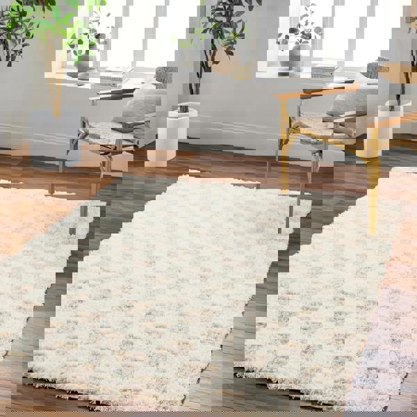 Livabliss Urban Shag-Modern Cream Beige Checkered Soft Plush Pile Rug
