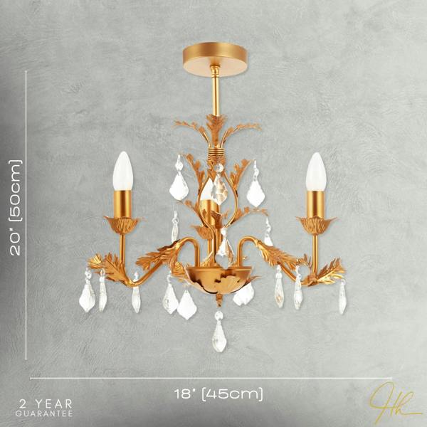 French Inspired Satin Gold Chandelier Style Light with Crystal Drops Image 7