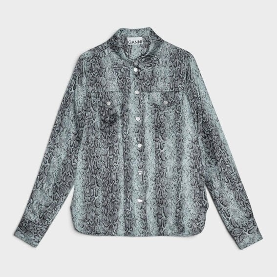GANNI Snake Printed Shirt Blue