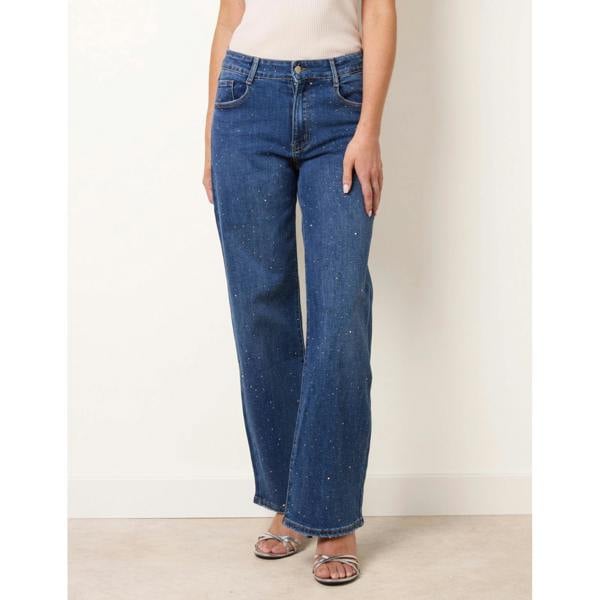 Blue Vanilla Diamante Stud Wide Leg Jeans