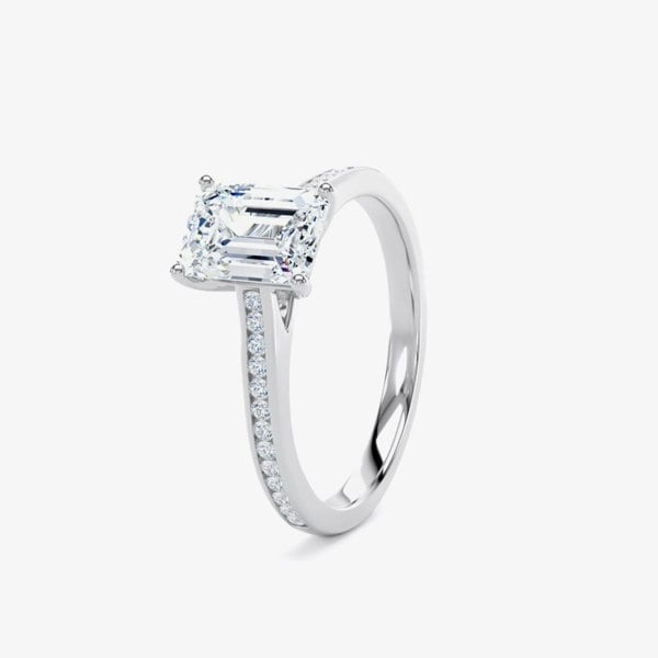 T. H. Baker Platinum Emerald Cut 0.40ct Natural Diamond & 0.15ct Diamond Shoulders Ring ESC01-PT-0.40-G-SI1-NA