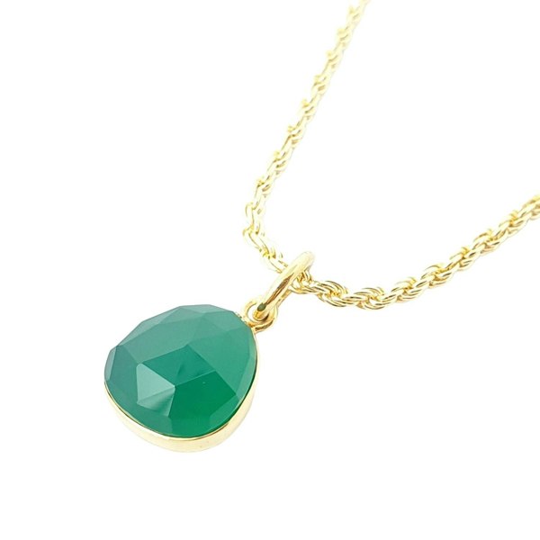 Statement Gold Vermeil Plated Green Onyx May Birthstone Rope Necklace