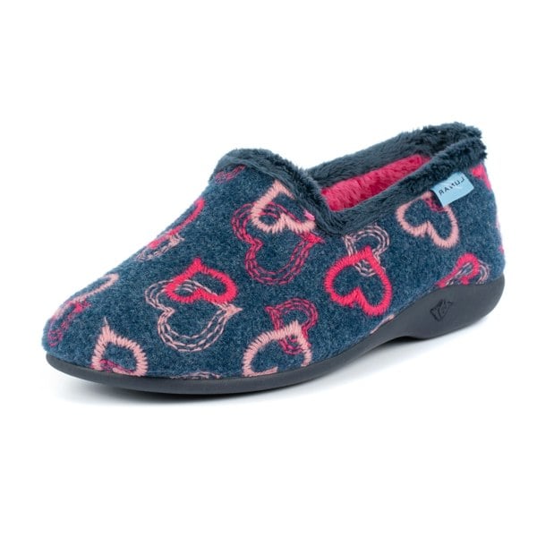 Lunar Womens/Ladies Jolly Hearts Slippers - Blue/Pink