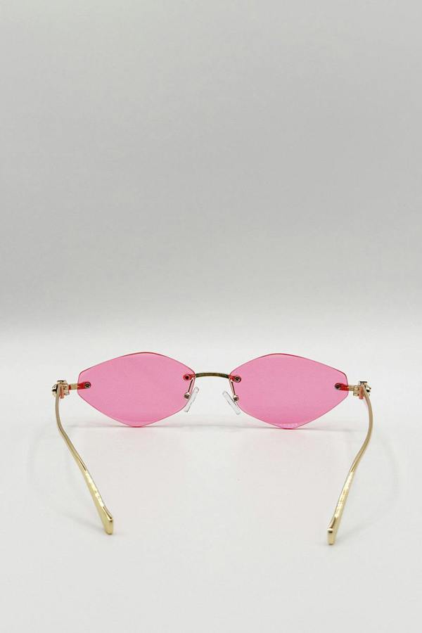 SVNX Rimless Oval Geo Metal Sunglasses in Pink