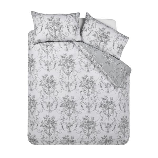 Catherine Lansfield Antoinette Damask Reversible Duvet Cover Set Grey