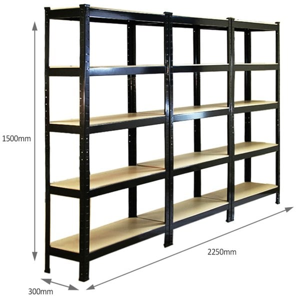 Monster Racking T-Rax Heavy Duty Shelving Units - Black (75cm W, 30cm D) Set of 3