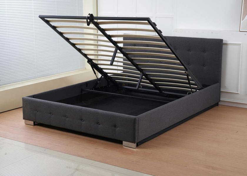The Oslo Charcoal Linen Tufted Ottoman Bed Frame - Madefor.Living