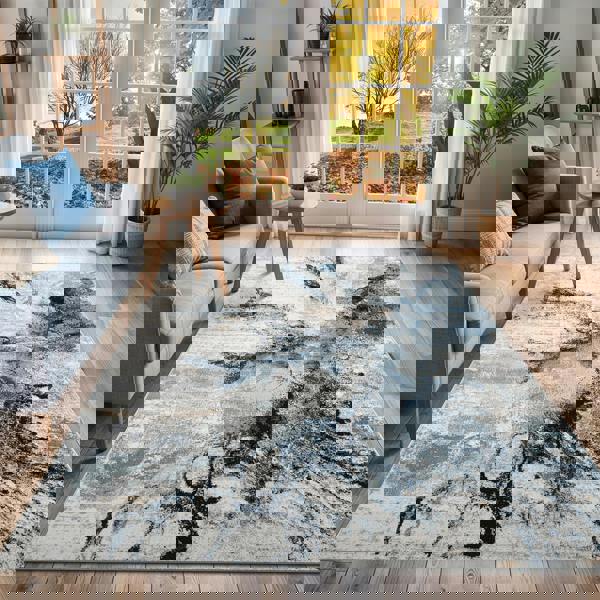 Livabliss Jolie-Abstract Blue Grey Beige Black Modern Marble Rug