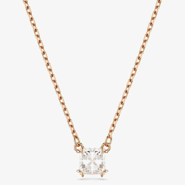 Swarovski Stilla Rose Gold Tone Plated Square Cubic Zirconia Necklace 5701904