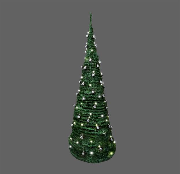 4ft to 6ft Pre-Lit Pop Up Christmas Tree with Warm White LED Lights and Silver Baubles image 1