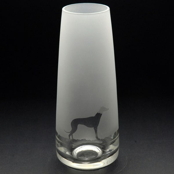 Glyptic Glass Art Greyhound Dog Glass Bud Vase - Hand Etched/Engraved Gift