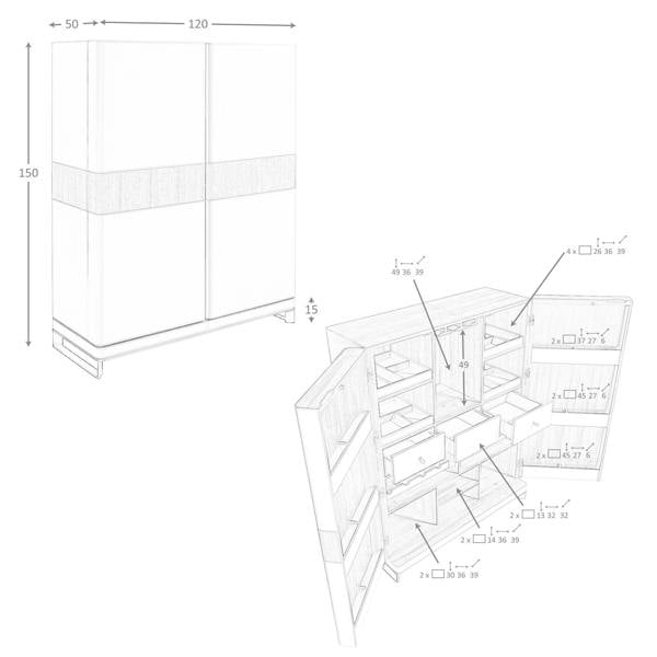 Angel Cerdá Tall Sideboard in Leatherette, Walnut and Polished Steel 3276