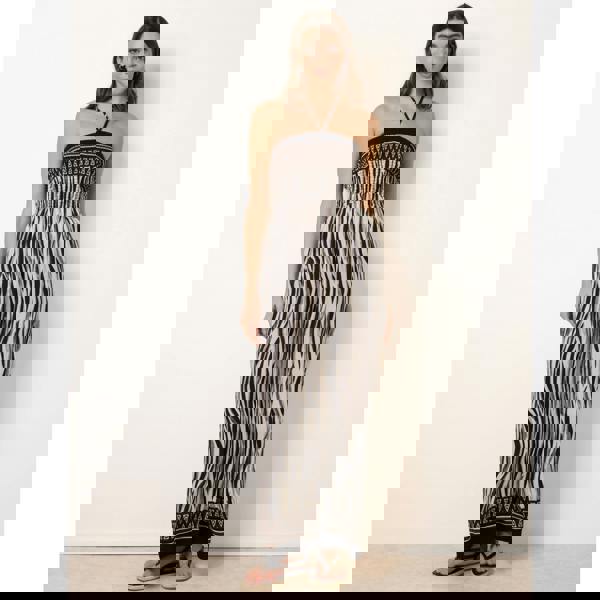 Blue Vanilla Zebra Print Halter Neck Shirred Waist Jumpsuit