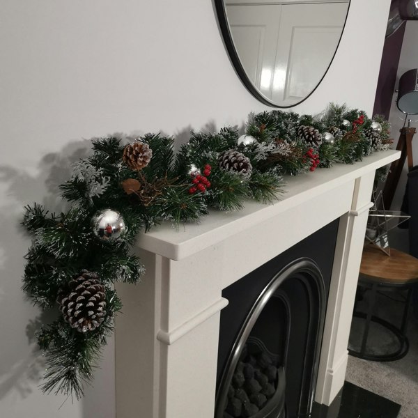 Samuel Alexander Premier 180cm (6ft) Festive Silver Dressed Christmas Garland With Berries Pinecones And Silver Baubles