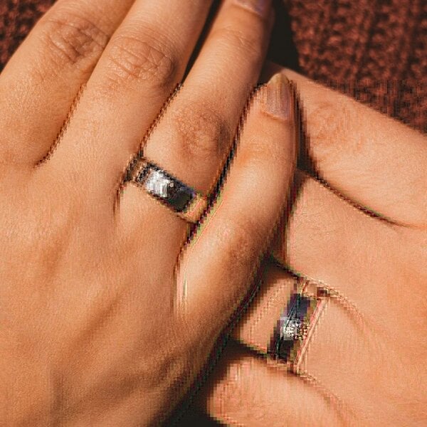 The Colourful Aura Black Band Matching Couple Moon and Sun Promise Ring set
