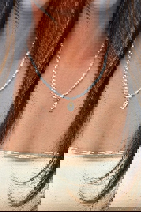 SVNX Pearl Chain Necklace with Gold Coloured Floral Pendant - Gift Boxed