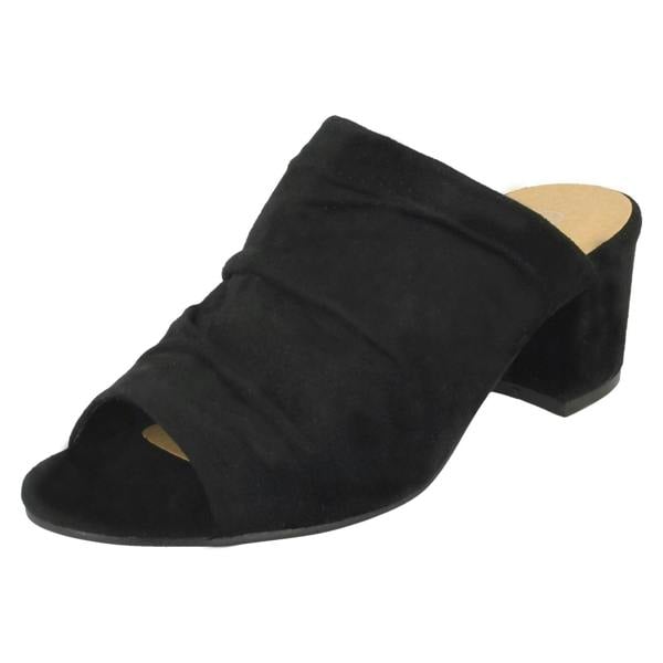 Anne Michelle Ladies Anne Michelle Mid Heel Rouched Vamp Mules