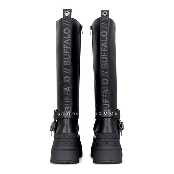 Buffalo GOSPHER BIKER HI - Women’s Black Platform Knee-High Boots