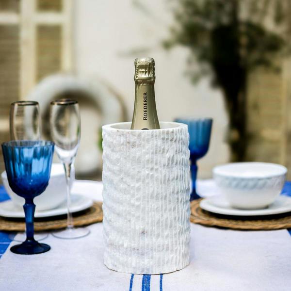 Culinary Concepts Chiselled White Marble Tall Bottle Holder