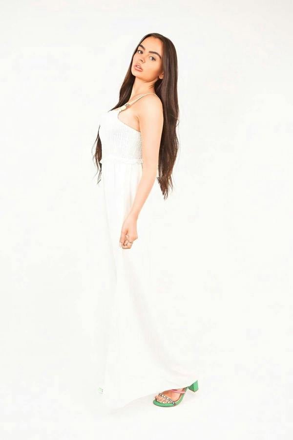 Yasi Shirred Bandeau Wide Leg Jumpsuit - White