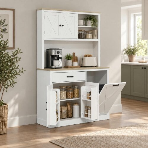 HOMCOM Pantry Cabinet with Charging Station, Microwave Stand, White