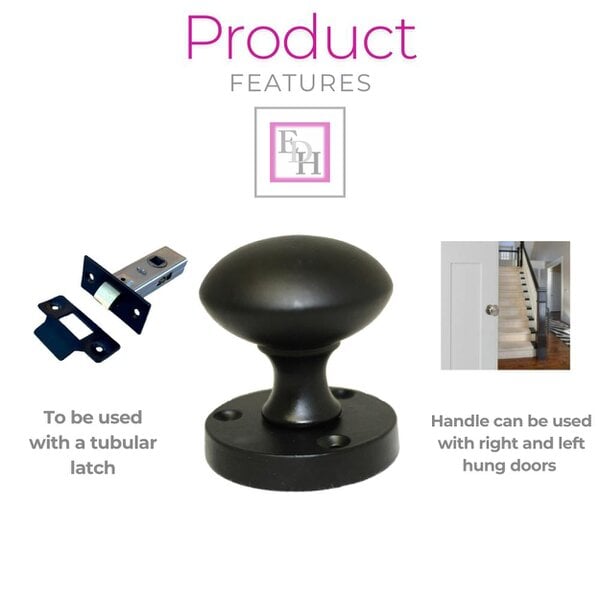 EDH Door Hardware Matt Black Round Door Knobs on Rose – Modern Internal Mortice Door Knob Set – 1 Pair