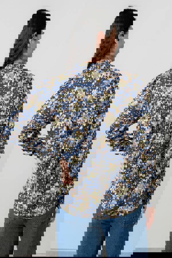 Lily & Me Wayfaring Frill Neck Blouse Navy