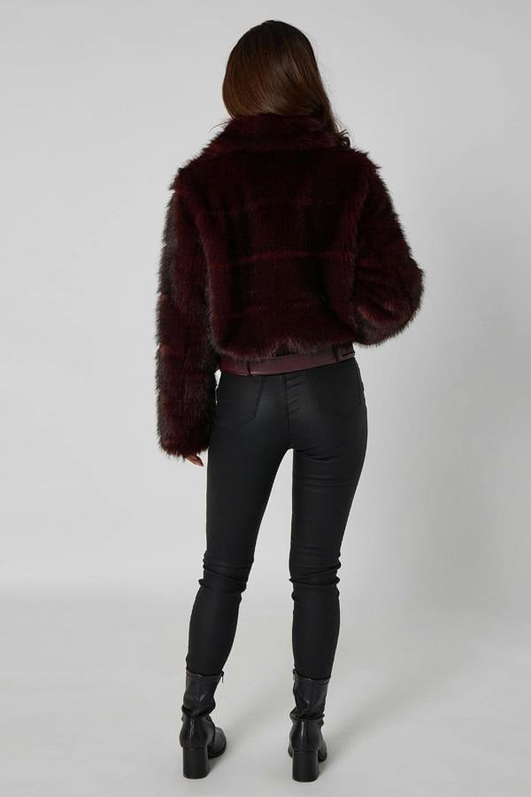 Urban Bliss Cut Faux Fur Belted Bomber Jacket