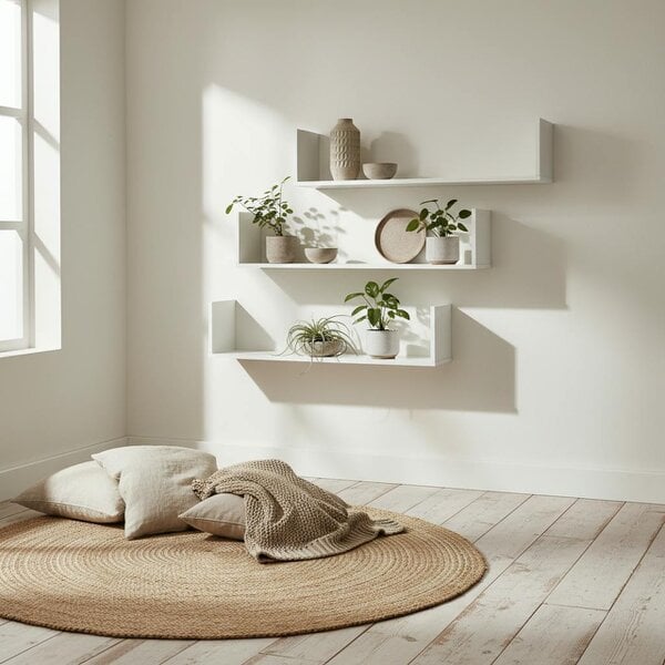 Wyld Haus Yosatoli Wood White Set Of 3 U Shaped Floating Shelves 80cm Wall Mounted